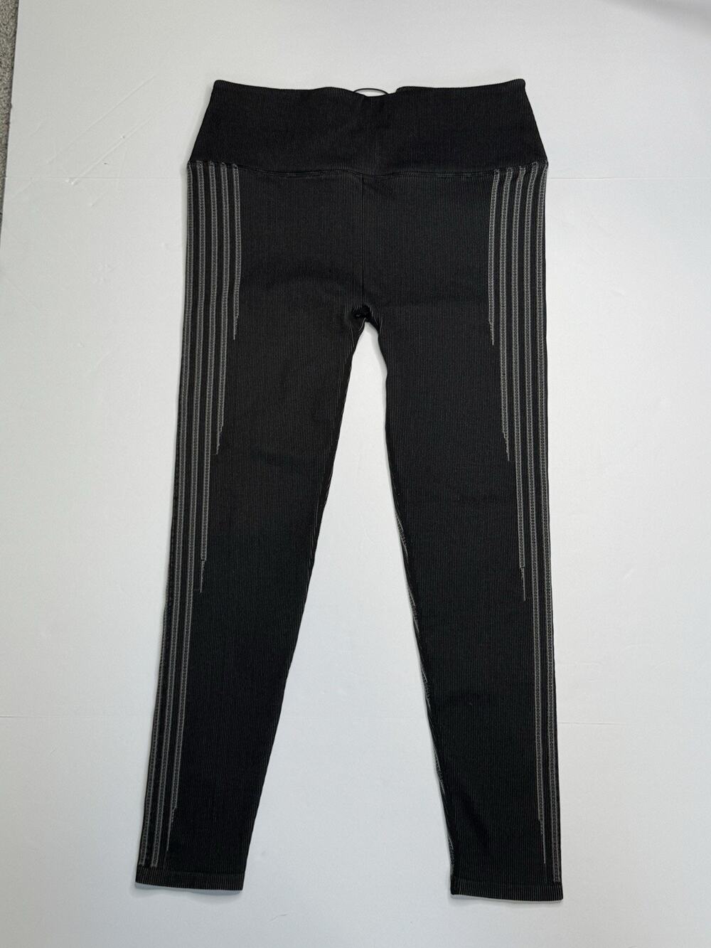Fabletics Womens XL Seamless Rib Leggings Black Gray Lace Up High Rise